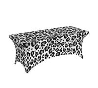Tovaglia rettangolare da 6 piedi - Tovaglie elastiche alla moda con stampa leopardata nera e grigia rettangolare in elastan, tovaglia regolabile per feste