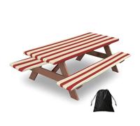 Tovaglia rettangolare da picnic con copertura per panche, 3 pezzi, strisce verticali rosse, impermeabile, antivento, con bordi elastici, 182,9 cm