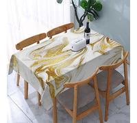 Tovaglia rettangolare Elegante e moderna, con aspetto oro e marmo bianco, in tessuto di poliestere, resistente all'acqua e senza pieghe, per cucina e sala da pranzo, 132 x 182 cm (4-6 posti)