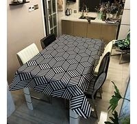 Tovaglia Rettangolare Idrorepellente, Morbuy 3D Griglia Geometria Antimacchia Resistente all'olio Copritavolo Moderno Tovaglia, per Cucina Soggiorno l'orto Feste (Bianco nero 1,140x200cm)