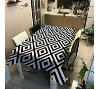 Tovaglia Rettangolare Idrorepellente, Morbuy 3D Griglia Geometria Antimacchia Resistente all'olio Copritavolo Moderno Tovaglia, per Cucina Soggiorno l'orto Feste (Bianco Nero 5,140x200cm)