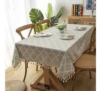 Tovaglia rettangolare in cotone, 140 x 220 cm, verde con motivo a rombi e frange, perfetta per la casa e gli eventi