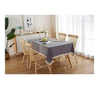 Tovaglia rettangolare in lino, 140 x 200 cm, impermeabile, senza pieghe, semplice colore puro con pompon, lavabile, perfetta per cucina, feste, vacanze, Natale, buffet.