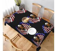Tovaglia rettangolare in lino con aquila patriottica con bandiera degli Stati Uniti, testurizzata impermeabile e antimacchia, tovaglia decorativa senza pieghe, per sala da pranzo, feste, buffet