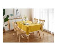 Tovaglia rettangolare in lino impermeabile, 135 x 200 cm, senza pieghe, semplice colore puro con pompon, lavabile, perfetta per cucina, feste, vacanze, Natale, buffet.