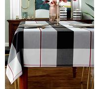 Tovaglia rettangolare in poliestere a scacchi, resistente alle perdite, alla polvere e alle pieghe, pesante, per cucina, sala da pranzo, decorazione per tavolo (rettangolare/oblunga, 152 x 259 cm, 8-10 posti, colore grigio)