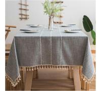 Tovaglia rettangolare in poliestere antiscivolo con nappe, ideale per interni ed esterni, colore grigio chiaro