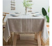 Tovaglia rettangolare in poliestere antiscivolo con nappe, ideale per interni ed esterni, colore grigio chiaro