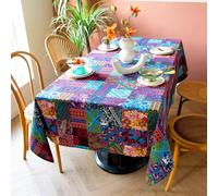 Tovaglia rettangolare in stile bohémien, stile etnico e bohémien, con motivo scozzese, motivo floreale indiano, a quadretti, blu e viola, per cucina, tavolo da pranzo e feste (99 x 140 cm)