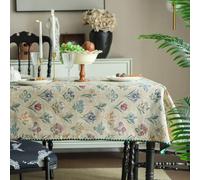 Tovaglia Rettangolare, Tovaglia da Tavolo Jacquard Vintage con Ricamo Pianta Verde, Giglio Rosa o Narciso e Bordo Smerlato, per Protezione Tavolo, Ristorante (A 140x220cm)