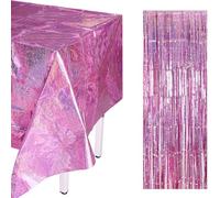 Tovaglia rosa per feste con brillantini, impermeabile, rettangolare, per scolaro, per compleanno, principessa, farfalle, decorazione 137 x 274 cm, 1 confezione