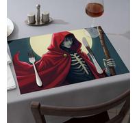 Tovaglia rossa mantello e chiaro di luna: la misteriosa figura tovagliette da pranzo moderna decorazione fattoria premium cucina e sala da pranzo (4 pezzi)