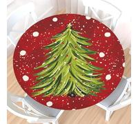 Tovaglia rotonda con albero di Natale e bordo elastico, impermeabile, lavabile, invernale, rosso, verde, bianco, per alberi di Natale, 44-48 pollici, elasticizzata, per cene, feste all'aperto e al chi