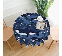 Tovaglia rotonda con balena killer blu, 152 cm, resistente alle macchie e alle pieghe, per tavolo da pranzo, feste e campeggio