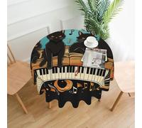Tovaglia rotonda con gatti sdraiati sul pianoforte, 152 cm, impermeabile, antimacchia e resistente alle pieghe, tovaglia rotonda per picnic, feste, sala da pranzo, decorazione per interni ed esterni