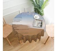 Tovaglia rotonda con poesia "Foot Prints in The Sand", 152 cm, impermeabile, antipiega, lavabile, adatta per ristoranti, feste, picnic all'aperto