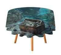 Tovaglia rotonda con tema di tesori sottomarini ad, da 50 pollici, per tavolo da pranzo della cucina, tovaglia rotonda moderna con tema nautico, tema di nave pirata e corallo sottomarino.