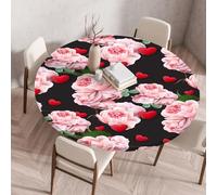 Tovaglia Rotonda Cuore Di Fiore Rosa Copritavolo Rotondo Poliestere con Bordo Elastico Facile da Pulire Resistente per Famiglia Giardino Feste Decorazione Tovaglia Tonda (110 cm)