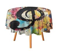 Tovaglia rotonda da 36 pollici con stampe astratte di note musicali colorate, tovaglia lavabile con stampe pentatoniche di musica geometrica e pittura a olio rustica.