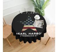 Tovaglia rotonda da 60 pollici, impermeabile, anti-spruzzi, anti-piega, per tavolo da cucina, per interni ed esterni, per il giorno della memoria di Pearl Harbor