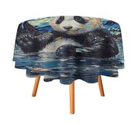 Tovaglia rotonda da 70 pollici con motivo astratto con panda e animali, tovaglia lavabile in stile rustico dipinto a olio Monet con galassia e luna.