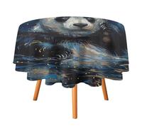 Tovaglia rotonda da 70 pollici con simpatici animali e panda, stile Monet, con pittura a olio vintage, motivo galassia e luna piena, lavabile.