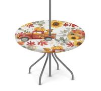 Tovaglia rotonda da esterno con foro per ombrello, camion rosso con girasoli, stile vintage country, impermeabile, per patio, picnic, campeggio, essenziale per tavoli da 91,4 a 111,8 cm