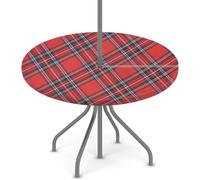 Tovaglia rotonda da esterno con foro per ombrello, motivo a griglia di bufalo rosso, impermeabile, per patio, picnic, campeggio, essenziale per tavoli da 114,3-142,2 cm