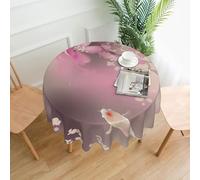 Tovaglia rotonda decorativa lunga 152,4 cm con fiori di ciliegio rosa e carpa rossa stampata per cucine e sale da pranzo