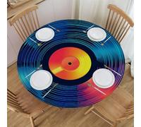 Tovaglia rotonda elastica con musica colorata - Copertura impermeabile per tavoli da 48x48 pollici, tessuto in poliestere elasticizzato con design antiscivolo