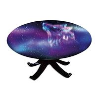 Tovaglia rotonda fantasia con bordo elastico, cielo stellato del nord psichedelico, spirito di lupo e aurora boreale, esposizione di arte della natura, per matrimonio/banchetto/ristorante/festa, per