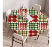 Tovaglia Rotonda Griglia Rossa Verde Copritavolo Rotondo Poliestere con Bordo Elastico Facile da Pulire Resistente per Famiglia Giardino Feste Decorazione Tovaglia Tonda