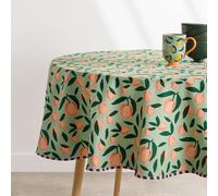 Tovaglia rotonda in cotone verde con stampa di frutta Ø 170 cm