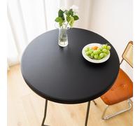 Tovaglia rotonda in pelle sintetica, impermeabile, con bordo elastico, facile da pulire, antimacchia, per sala da pranzo e cucina (nero, 110 cm)