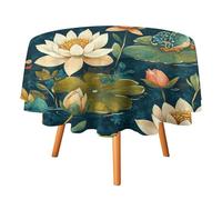 Tovaglia rotonda moderna con motivo a rane di Monet, da 70 pollici, con dipinto a olio rustico, foglie verdi estive, fiori di loto, tovaglia lavabile.