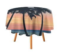 Tovaglia rotonda moderna con palme e paesaggio costiero, da 60 pollici, tovaglia lavabile con palme tropicali e tramonto sulla spiaggia estiva astratta.