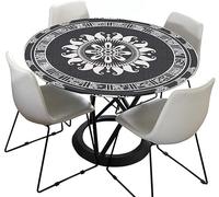 Tovaglia rotonda per esterni, 120 cm, elastica, rotonda, lavabile, idrorepellente, effetto loto, grigio, con mandala, ideale per 100-110 cm, bianco e nero