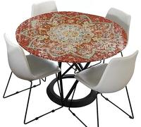 Tovaglia rotonda per esterni, 120 cm, elastica, rotonda, lavabile, impermeabile, effetto loto, colore grigio, con mandala, ideale per 100-110 cm, colore rosso vintage