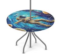 Tovaglia rotonda per esterni con foro per ombrello, astronauta che nuota nello spazio, pianeti, impermeabile, per patio, picnic, campeggio, essenziale per tavoli da 45-56 pollici
