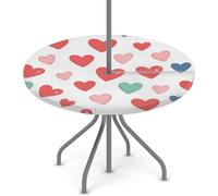 Tovaglia rotonda per esterni con foro per ombrello, colorata, carini, cuori, impermeabile, per patio, picnic, campeggio, essenziale per tavoli da 114,3 a 142,2 cm