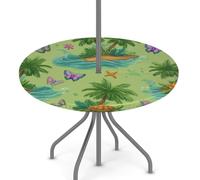 Tovaglia rotonda per esterni con foro per ombrello e cerniera, con elastico, impermeabile, facile da pulire, per tavoli da 114,3 a 142,2 cm