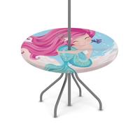 Tovaglia rotonda per esterni con foro per ombrello, graziosa pittura a sirena, impermeabile, per patio, picnic, campeggio, essenziale per tavoli da 91,4 a 111,8 cm