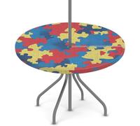 Tovaglia rotonda per esterni con foro per ombrello, immagine astratta di puzzle colorati, impermeabile, per patio, picnic, campeggio, essenziale per tavoli da 45-56 pollici