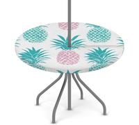Tovaglia rotonda per esterni con foro per ombrello, motivo ananas colorato, impermeabile, per patio, picnic, campeggio, essenziale per tavoli da 114,3-142,2 cm