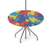 Tovaglia rotonda per esterni con foro per ombrello, puzzle colorato, impermeabile, per patio, picnic, campeggio, essenziale per tavoli da 91,4 a 111,8 cm