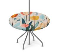 Tovaglia rotonda per esterni con foro per ombrello, stile bohémien, astratto, floreale, retrò, impermeabile, per patio, picnic, campeggio, essenziale per tavoli da 91,4 a 111,8 cm