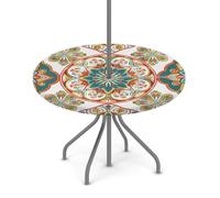 Tovaglia rotonda per esterni con foro per ombrello, stile bohémien, floreale, colorata, con stampa mandala, impermeabile, per patio, picnic, campeggio, essenziale per tavoli da 91,4 a 111,8 cm