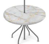 Tovaglia rotonda per esterni con foro per ombrellone e cerniera, stampa in marmo grigio dorato, tovaglia lavabile, 114,3-142,2 cm, bordo elastico, per patio e giardino