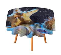 Tovaglia rotonda rustica con conchiglie e rete da pesca, 70 pollici, per tavolo da pranzo, tovaglia rotonda con tema nautico, oceano e stelle marine.