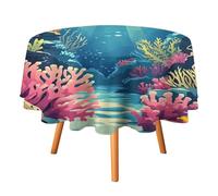 Tovaglia rotonda rustica con motivo a cartoni animati, corallo sottomarino, da 60 pollici, per tavolo da pranzo della cucina, tema nautico ad, tovaglia con pesci tropicali e corallo oceani